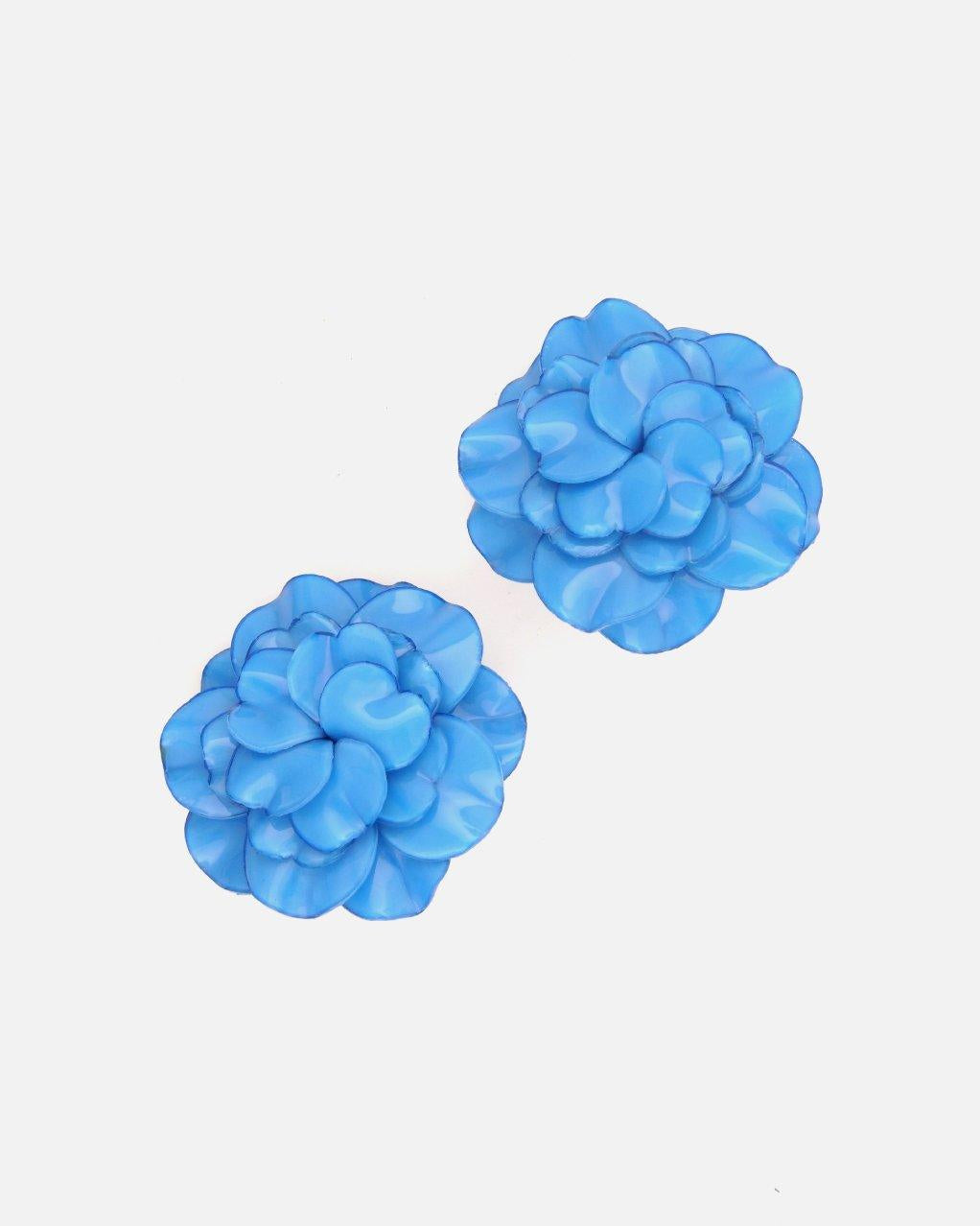 maxi boucles d'oreilles chic et tendance bleues en forme de fleur de géranium