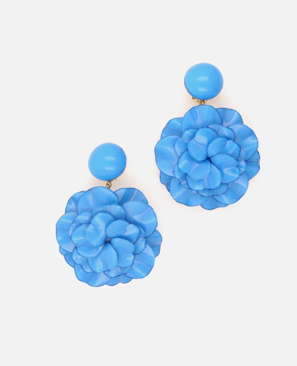 Boucles d'oreilles longues pendantes bleues en forme de géranium
