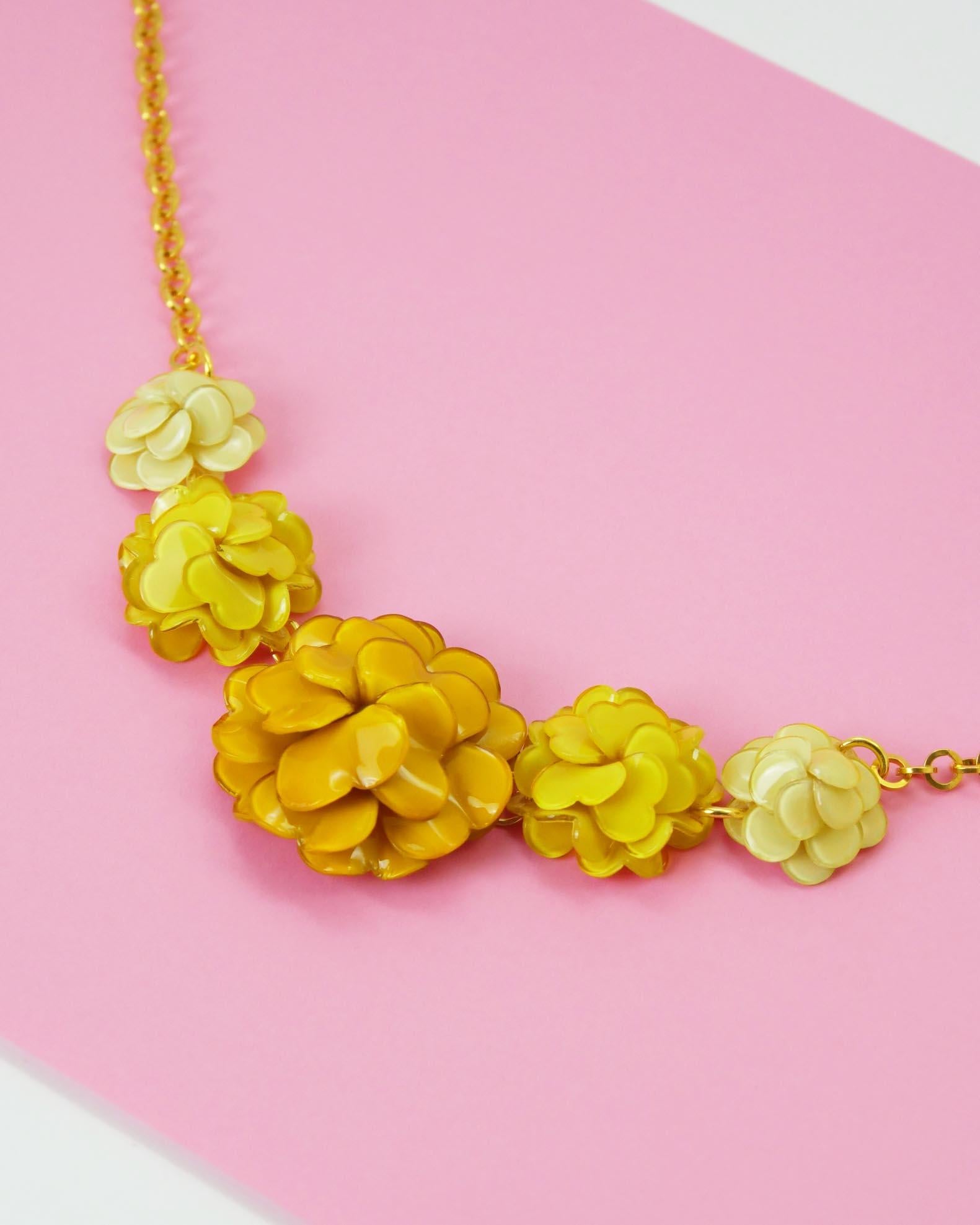all-groups collier fantaisie original femme fleuri jaune