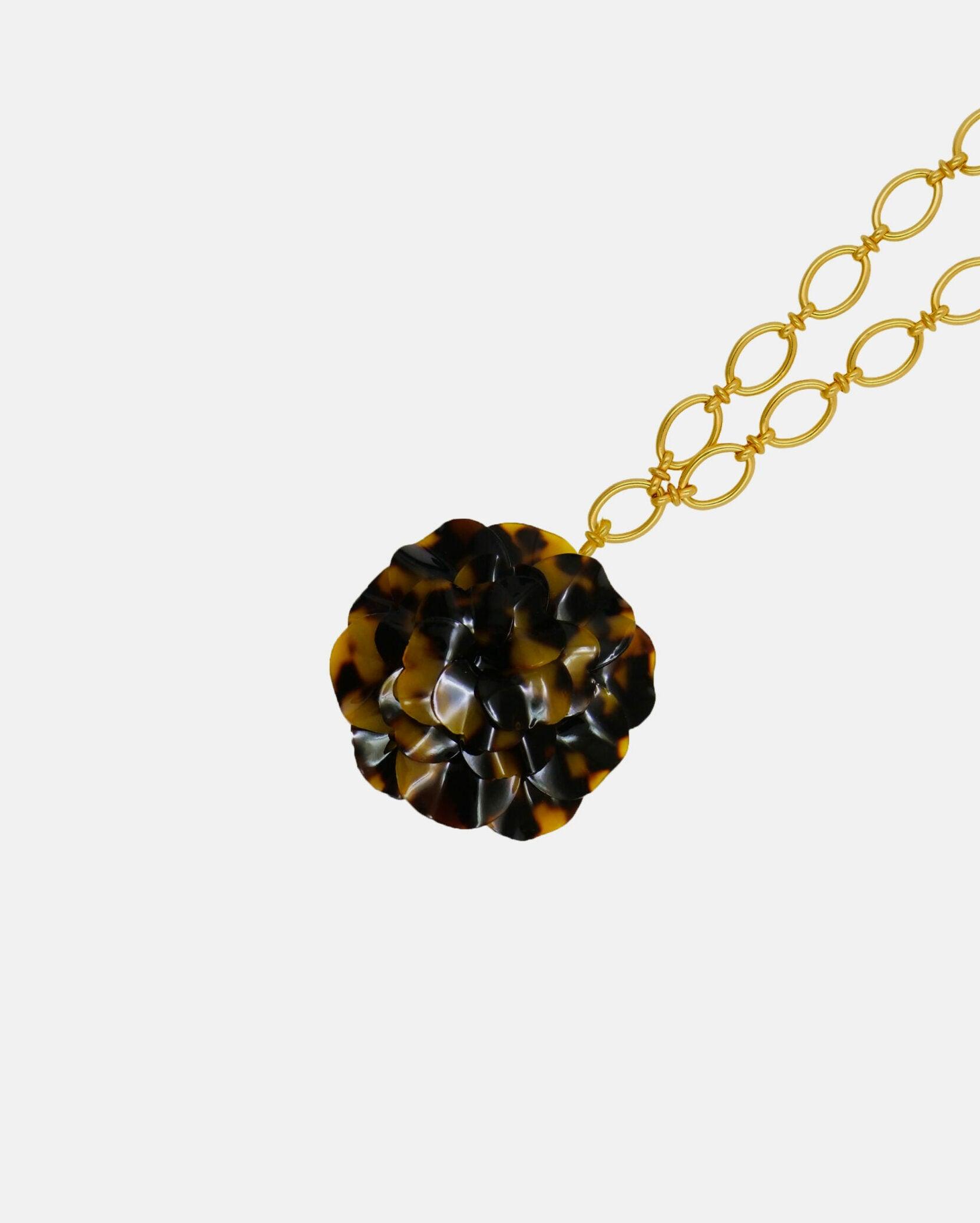 Collier femme fantaisie fleuri leopard avec chaine dorée