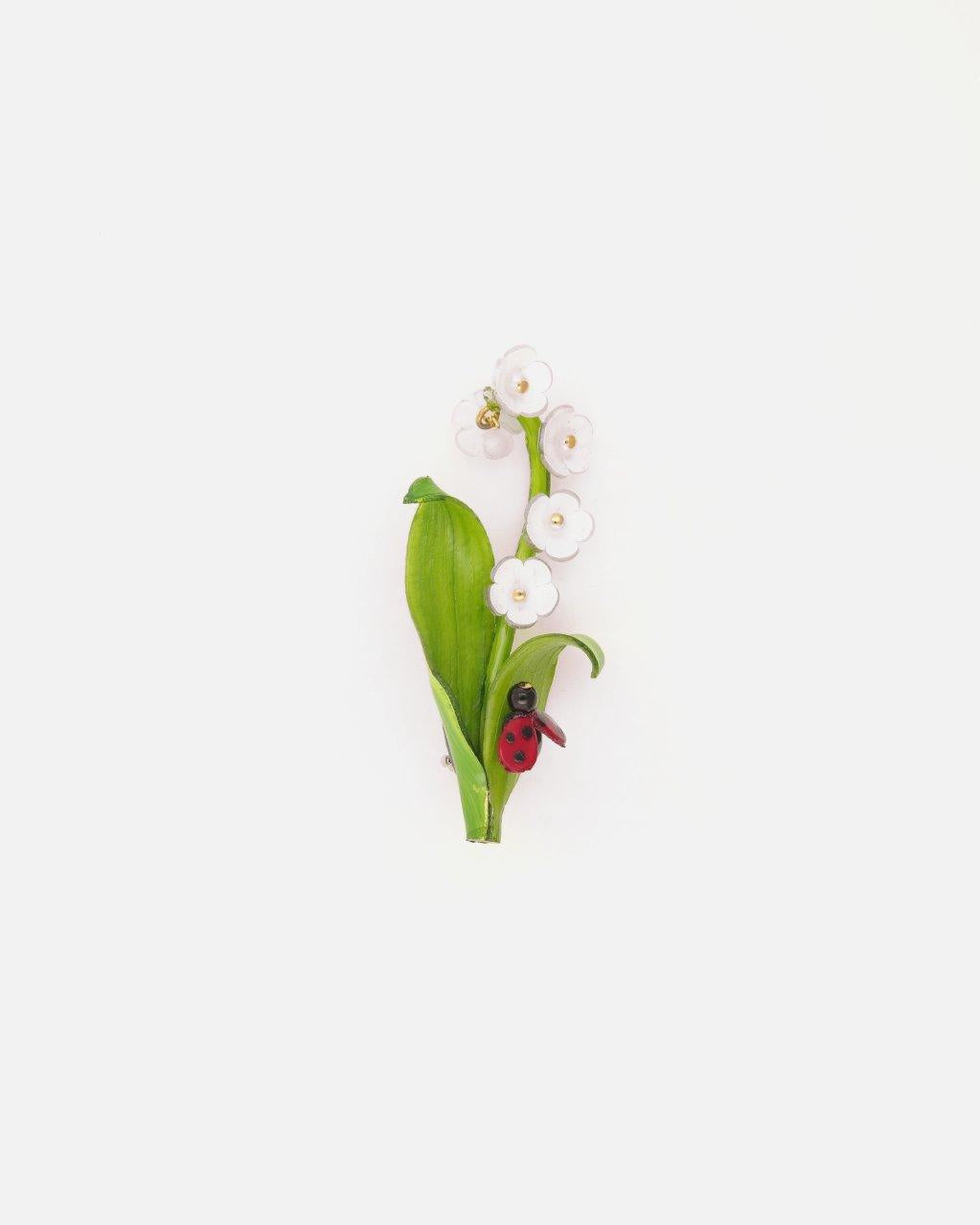 Broche chic muguet avec fleurs blanches et coccinelle rouge all-groups