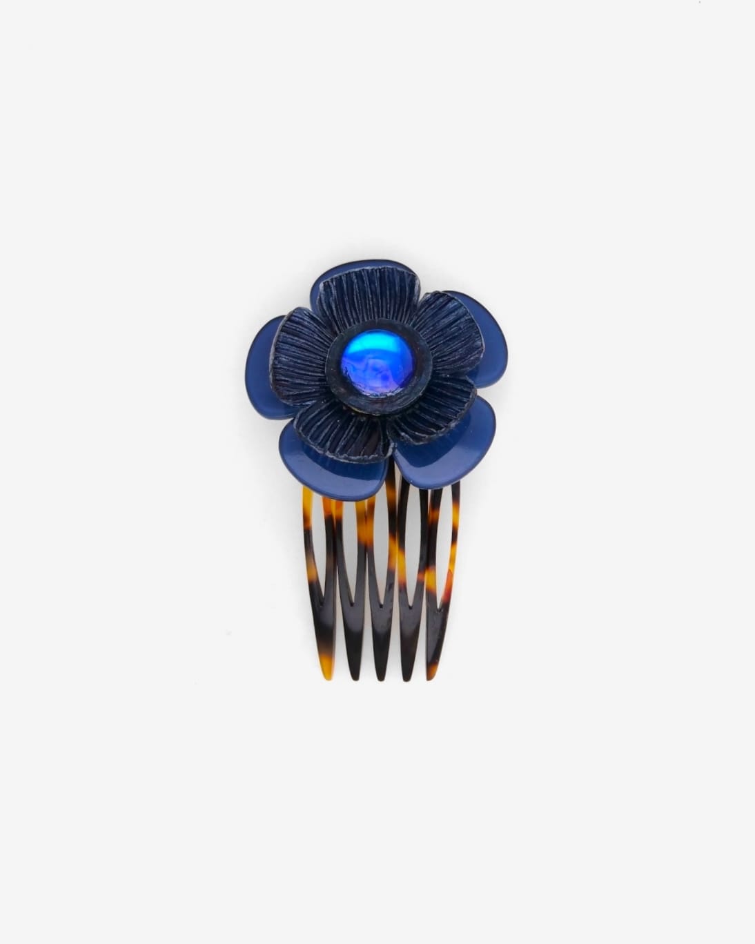 peigne original pour femme; véritable accessoire cheveux élégant bleu marine