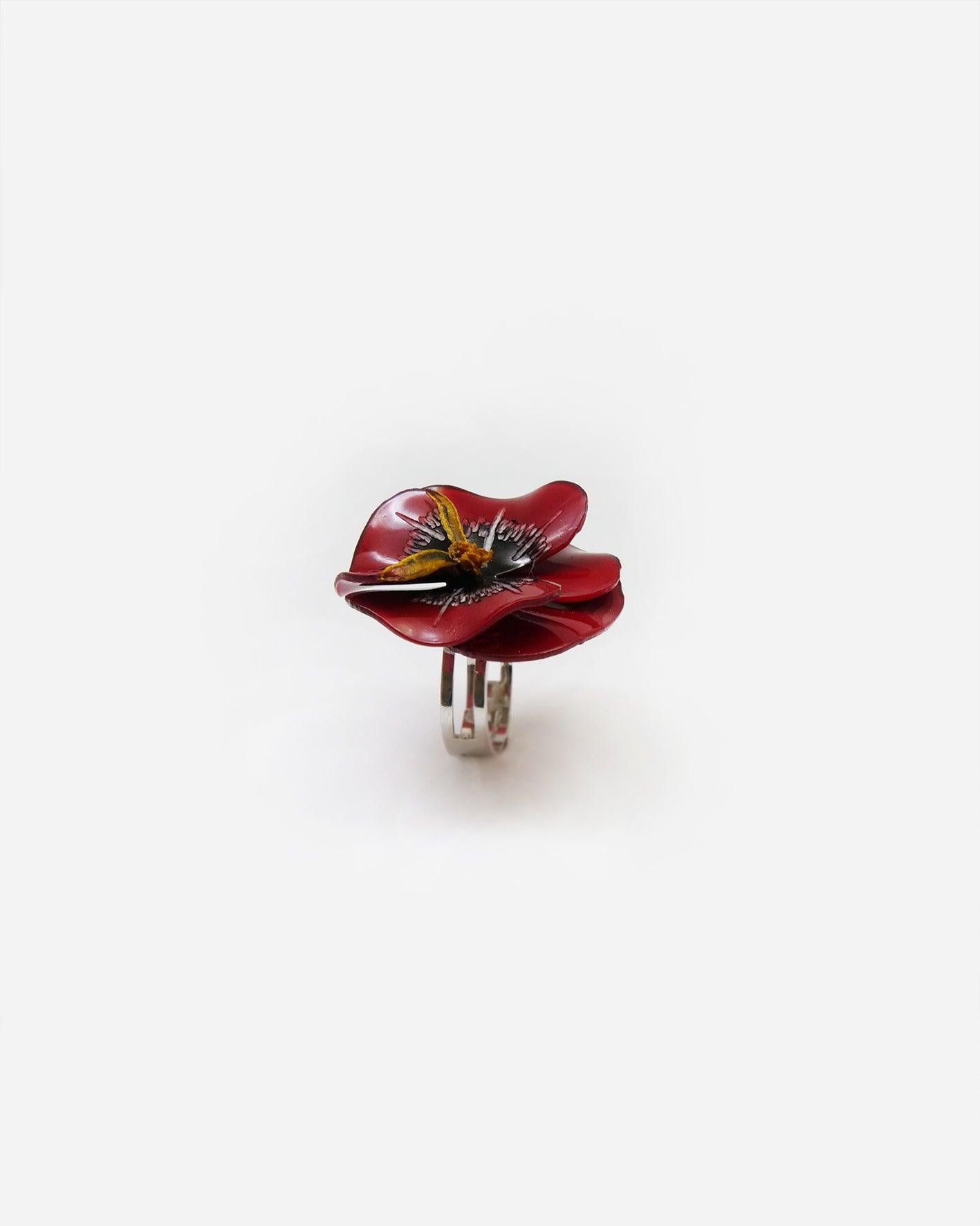 all-groups Bague large pour femme fleurie rouge