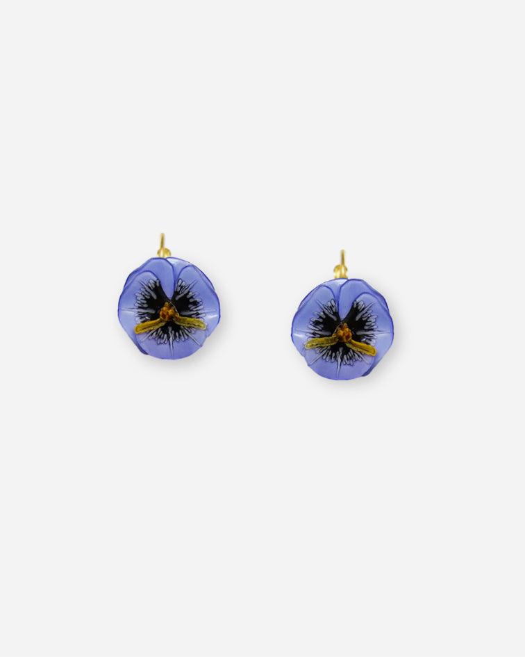 Boucles d'oreilles clips pensée couleur bleue attaches dormeuses