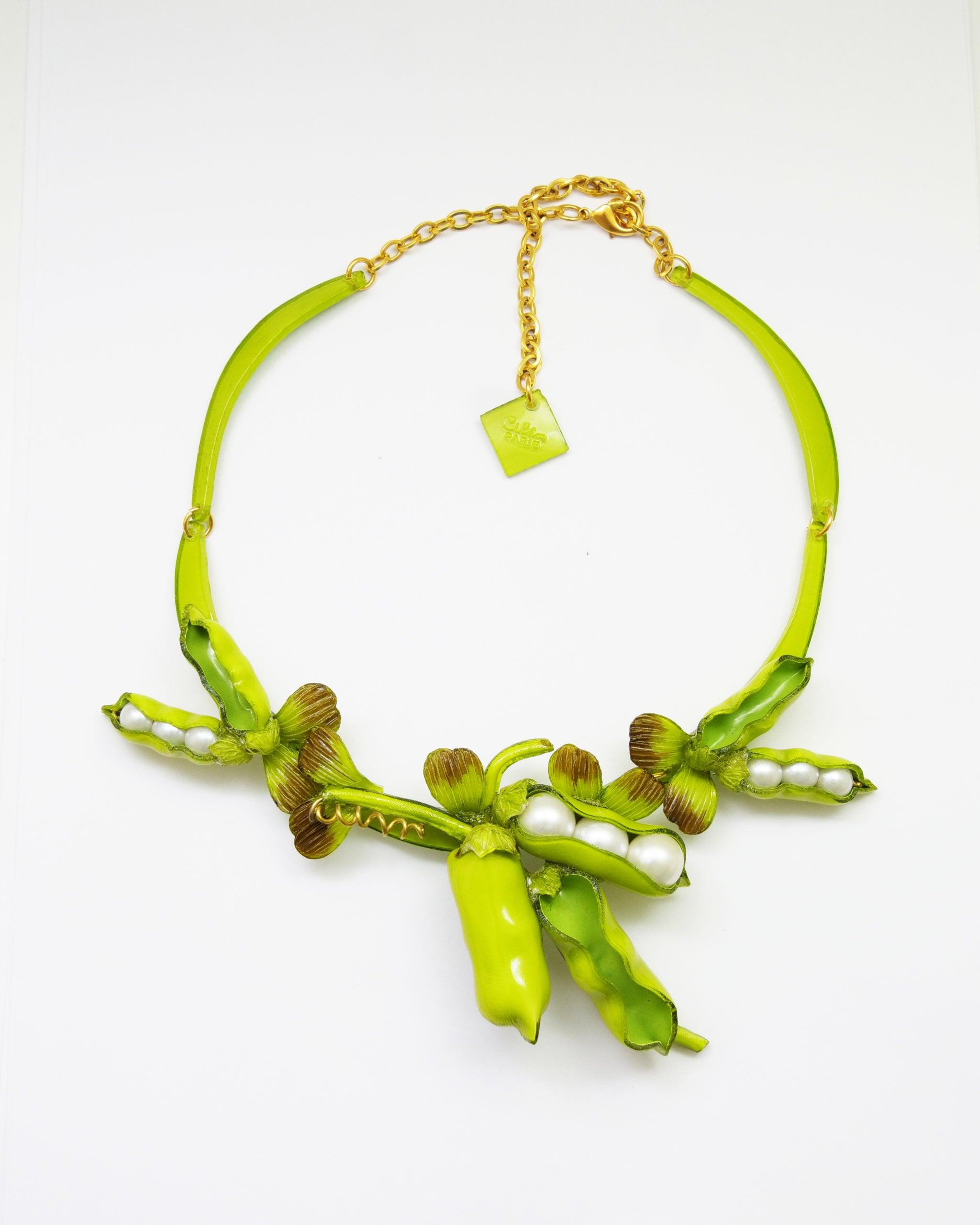 Grand collier fantaisie femme original vert