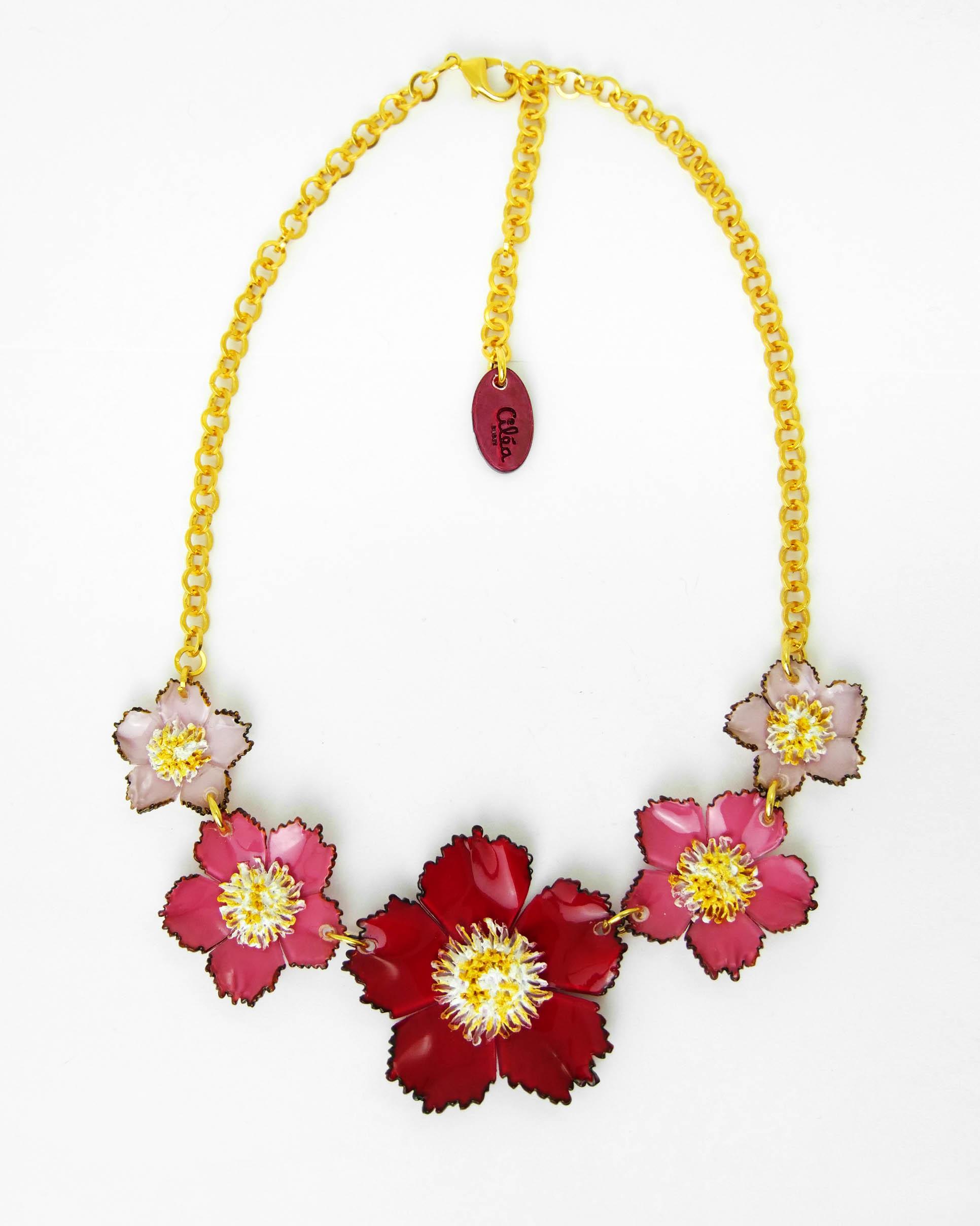 Bijou fantaisie collier fleuri rose