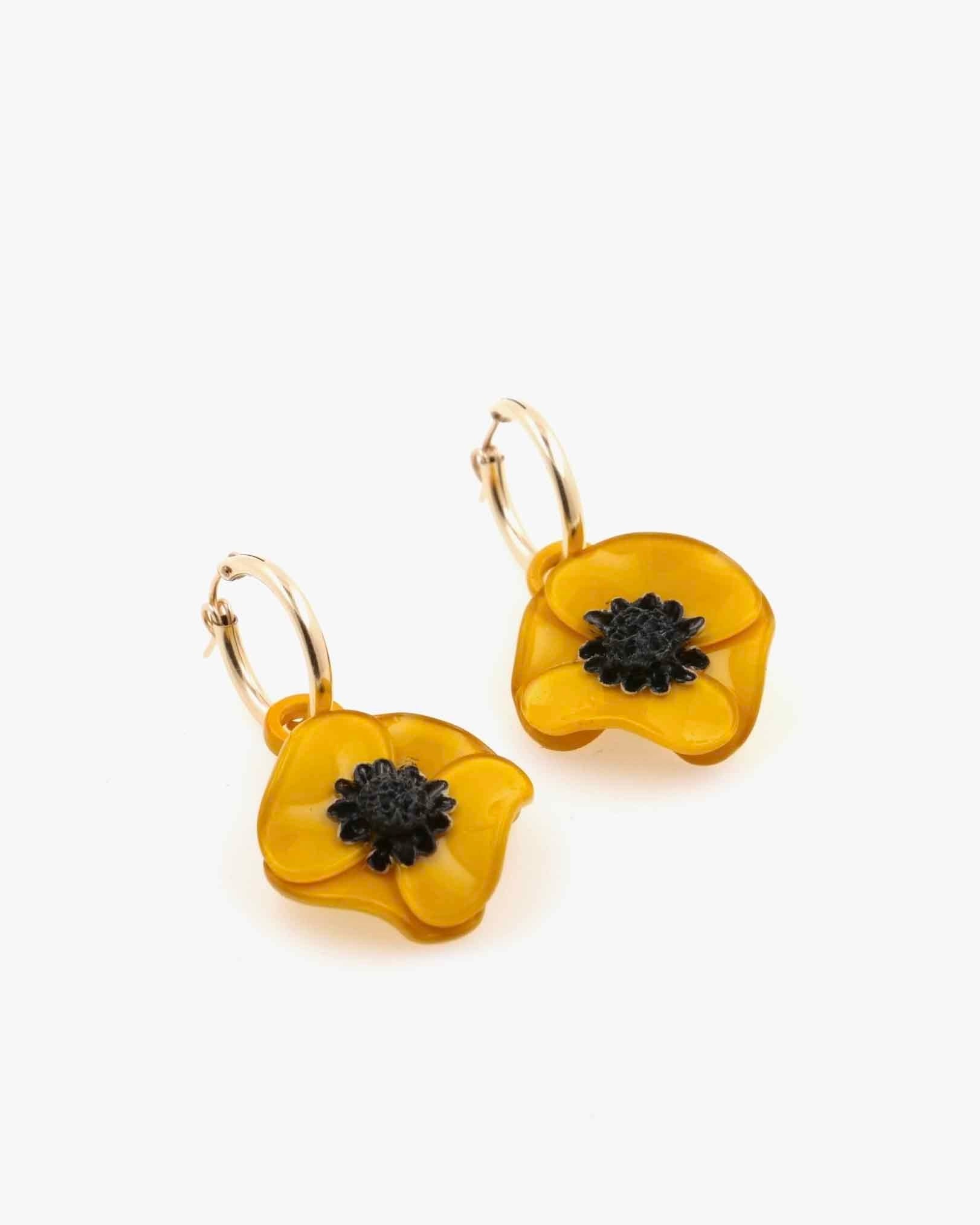 Boucles d'oreilles créoles fleurs jaunes