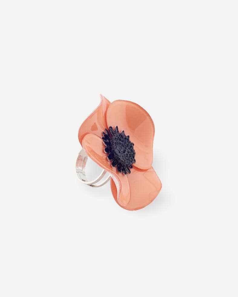 Grande bague tendance fleurie corail
