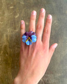all-groups bague femme originale bleue et violette en forme de fleur