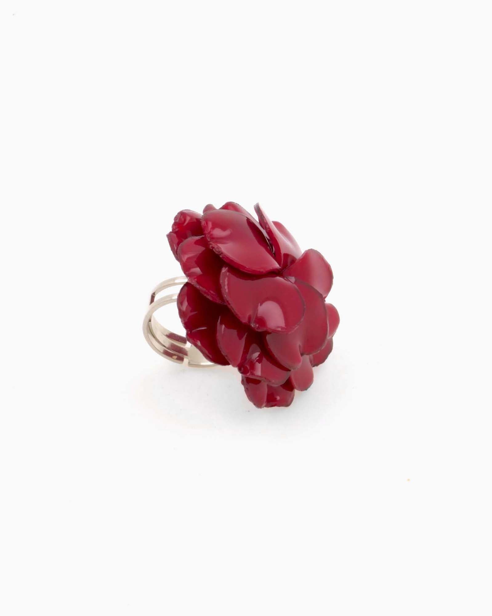 Bague fleur réglable de couleur rouge
