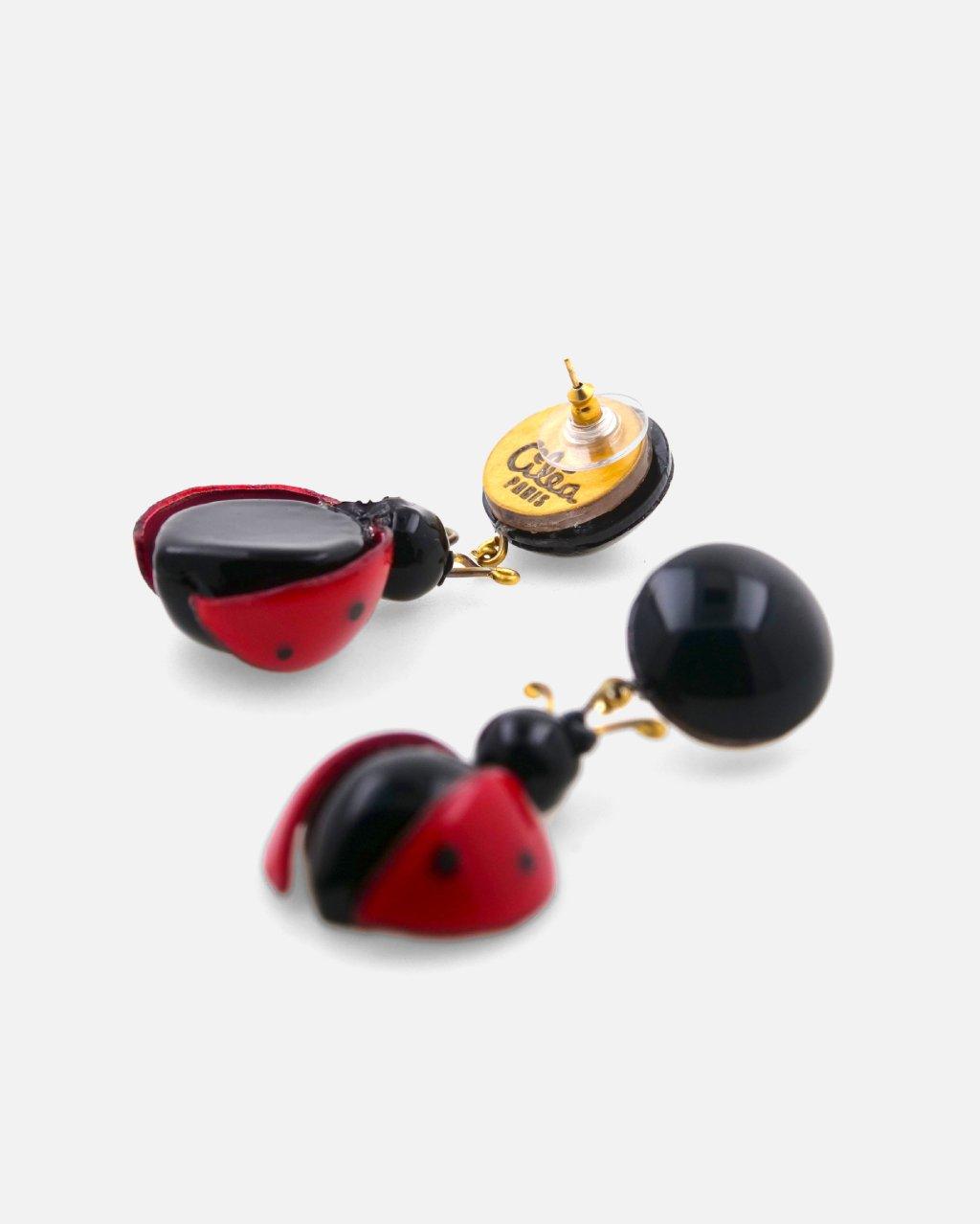 boucles d'oreilles coccinelles pendants rouges et noires