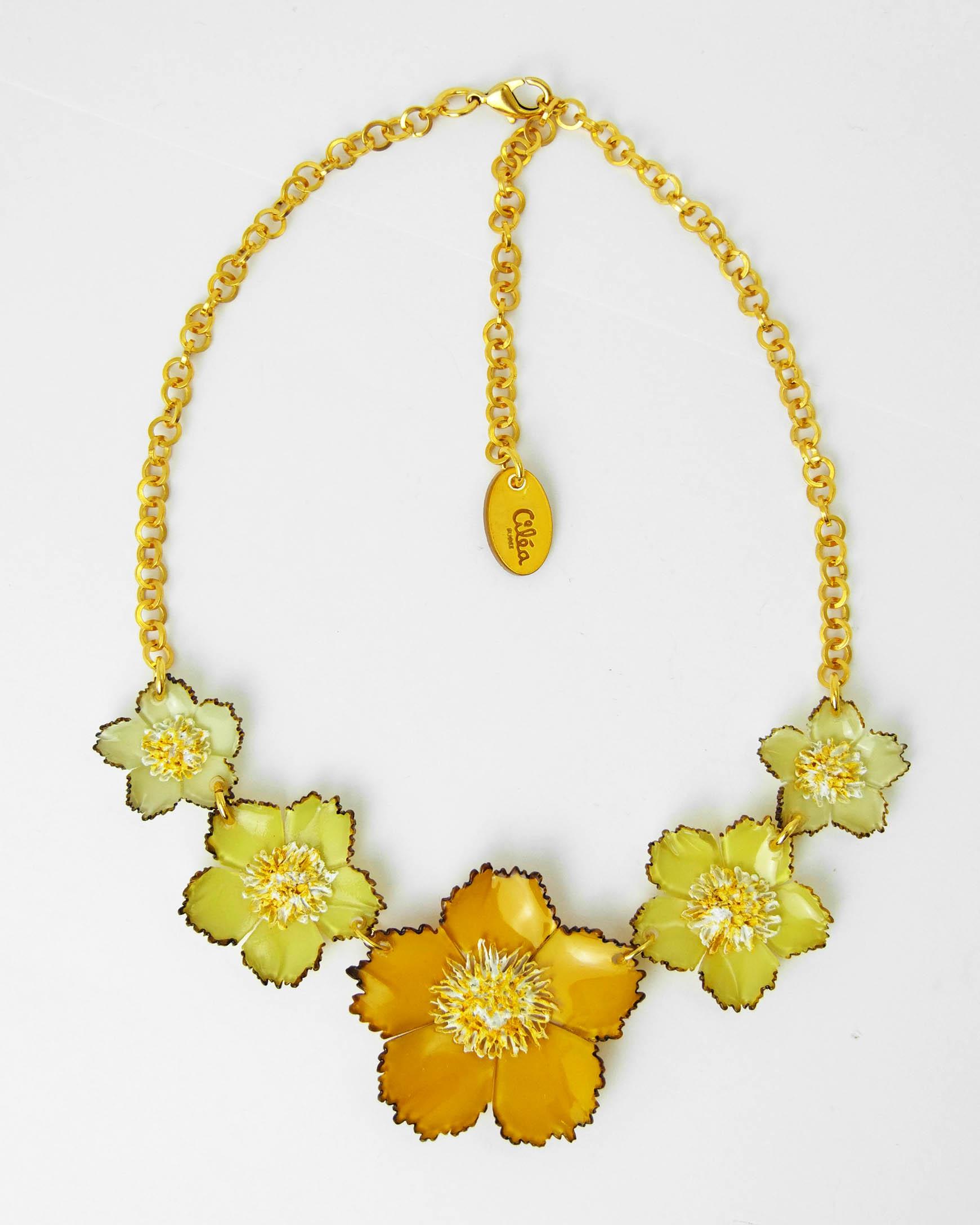Bijou fantaisie collier fleuri jaune