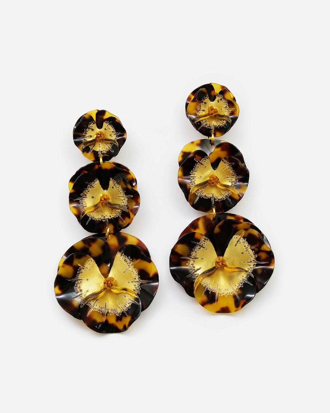 Bijoux femme maxi boucles d'oreilles 3 fleurs motif léopard