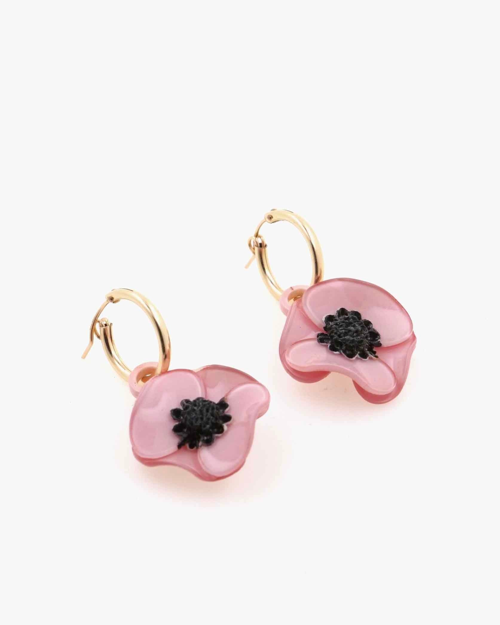 Boucles d'oreilles créoles fleurs roses