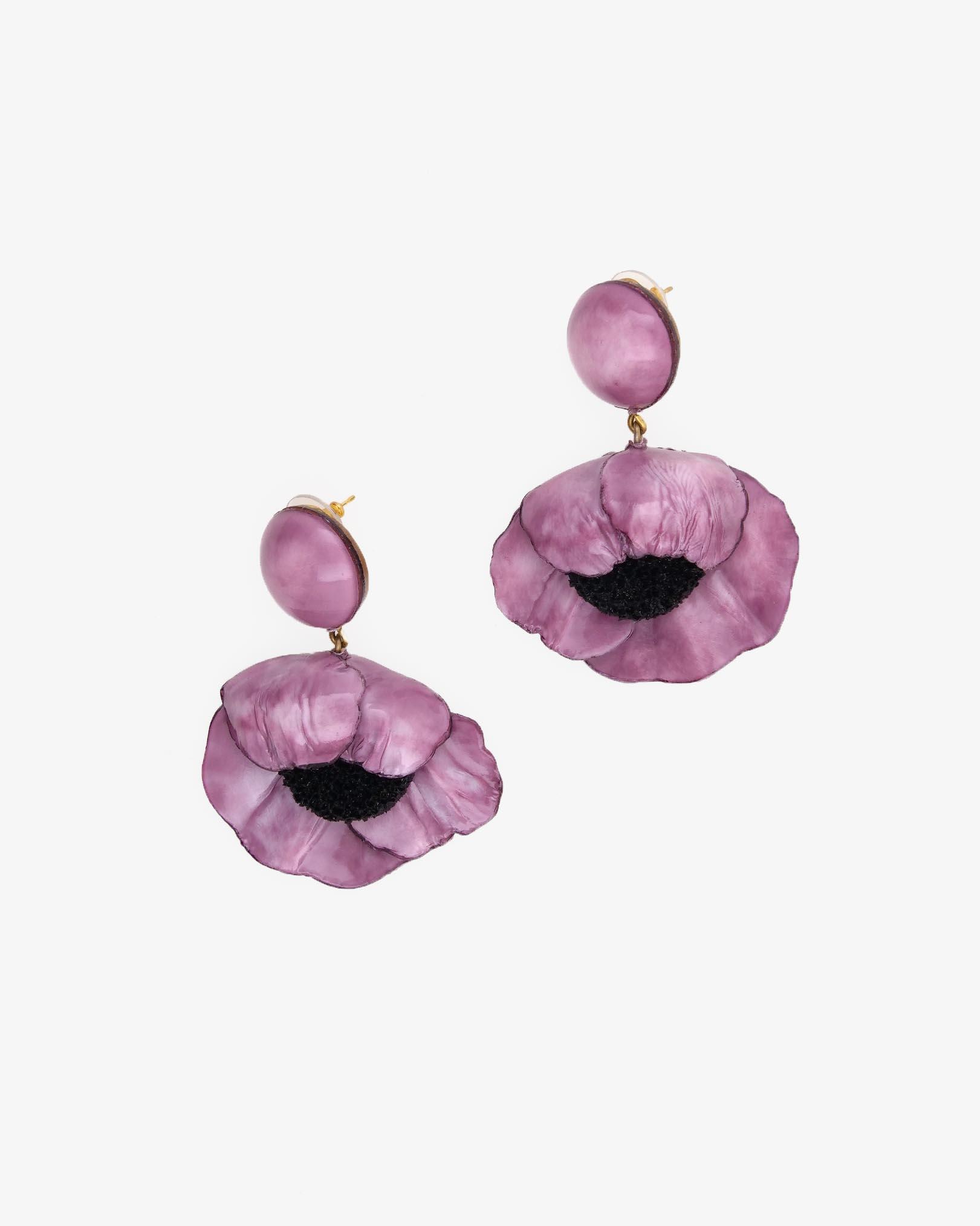 Boucle oreille originale fleurie violette 
