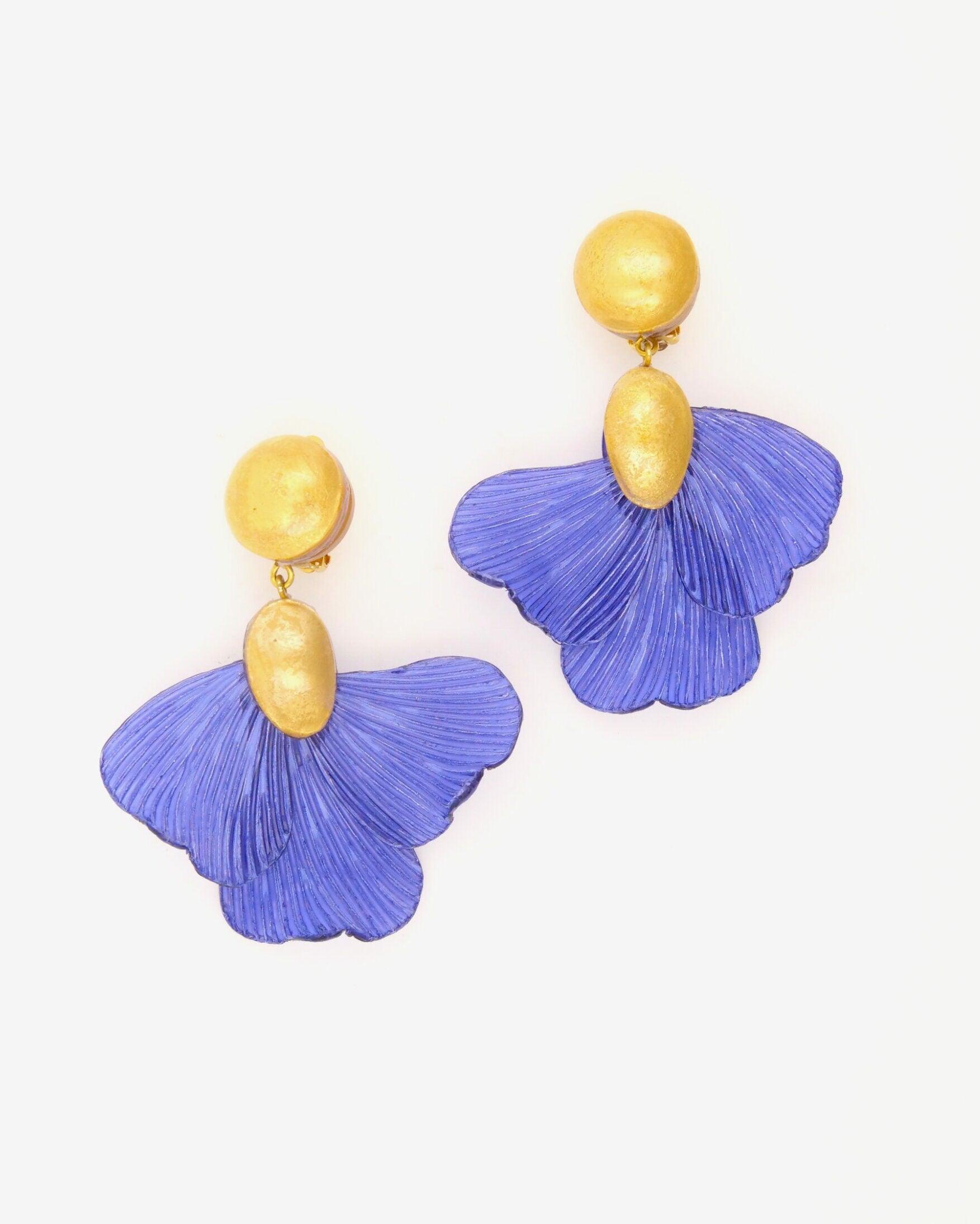 boucles d'oreilles fleurs pendantes bleuet 