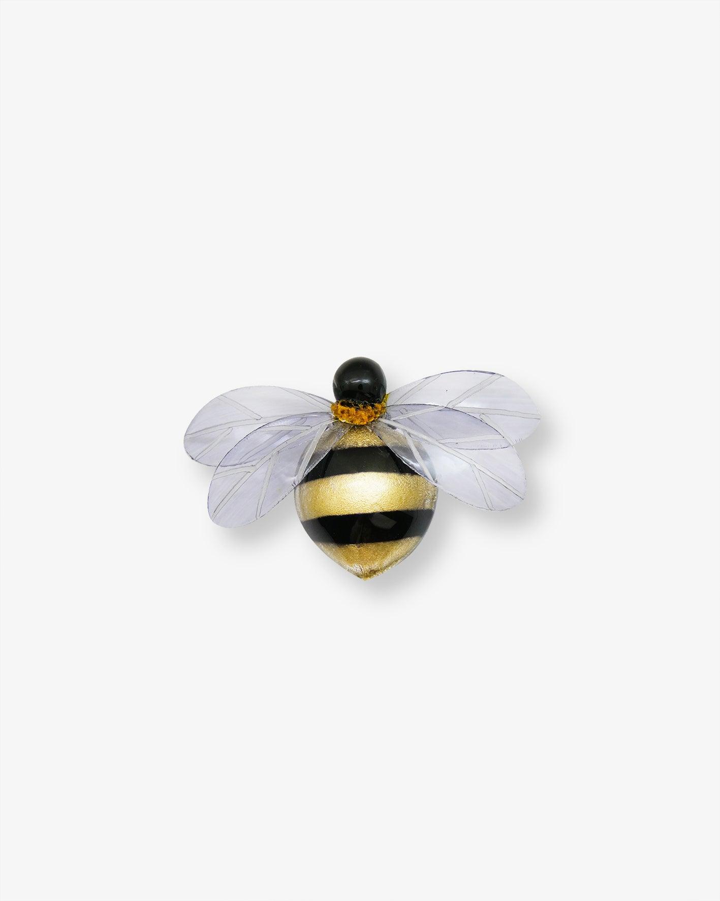 Grande broche bourdon doré avec ailes transparentes