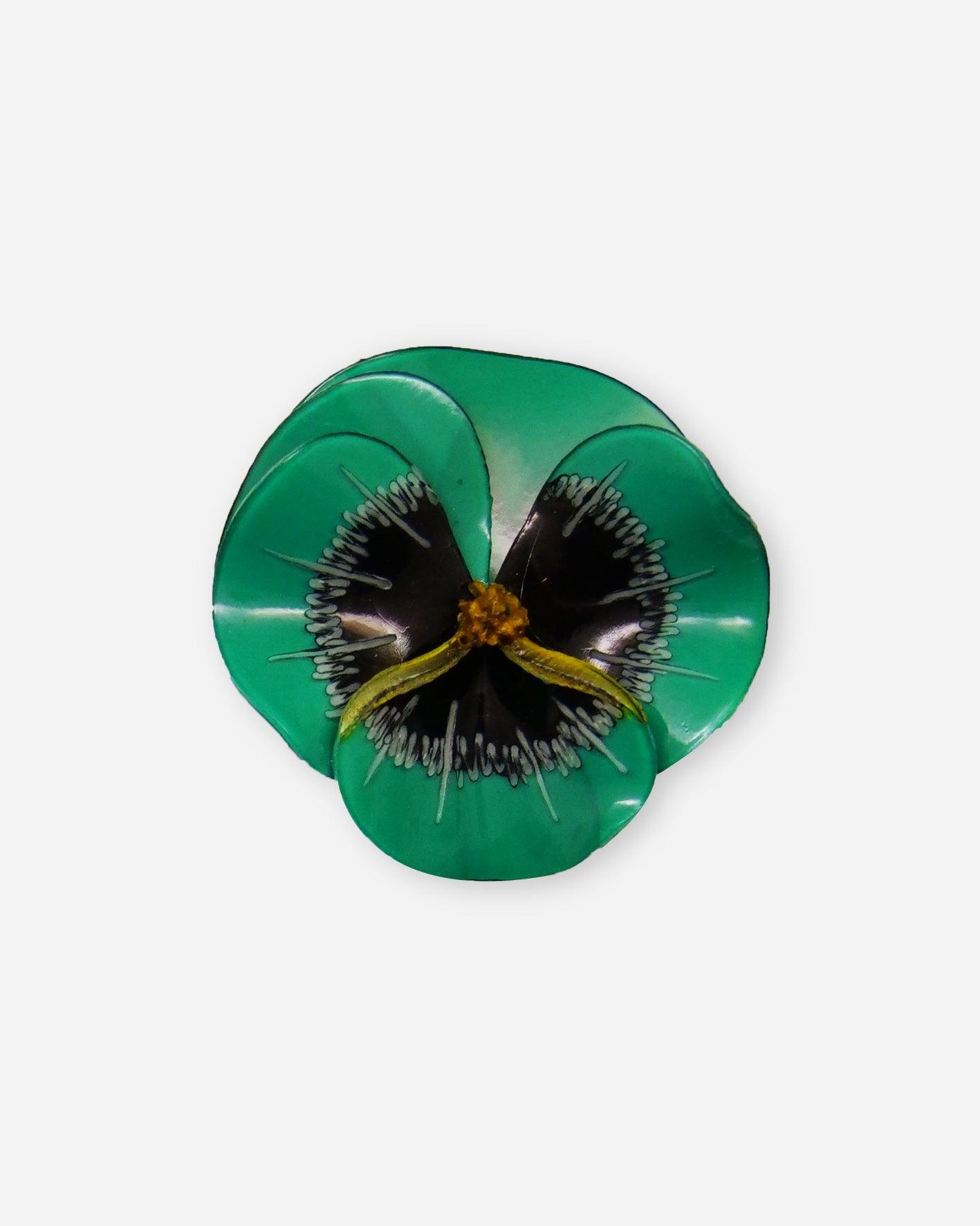 Broche ancienne fleur de couleur verte