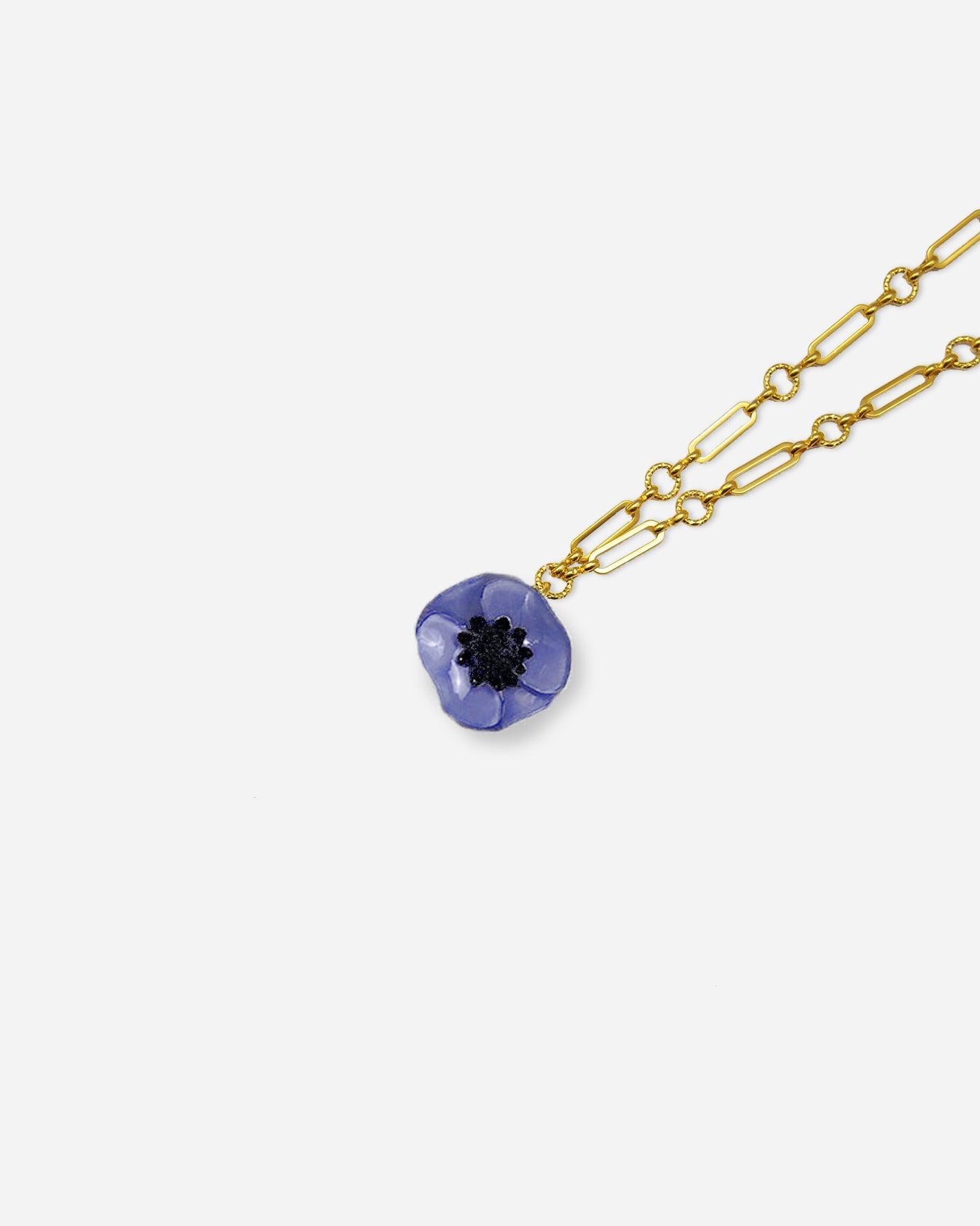 Petit collier sautoir fantaisie fleuri bleuet