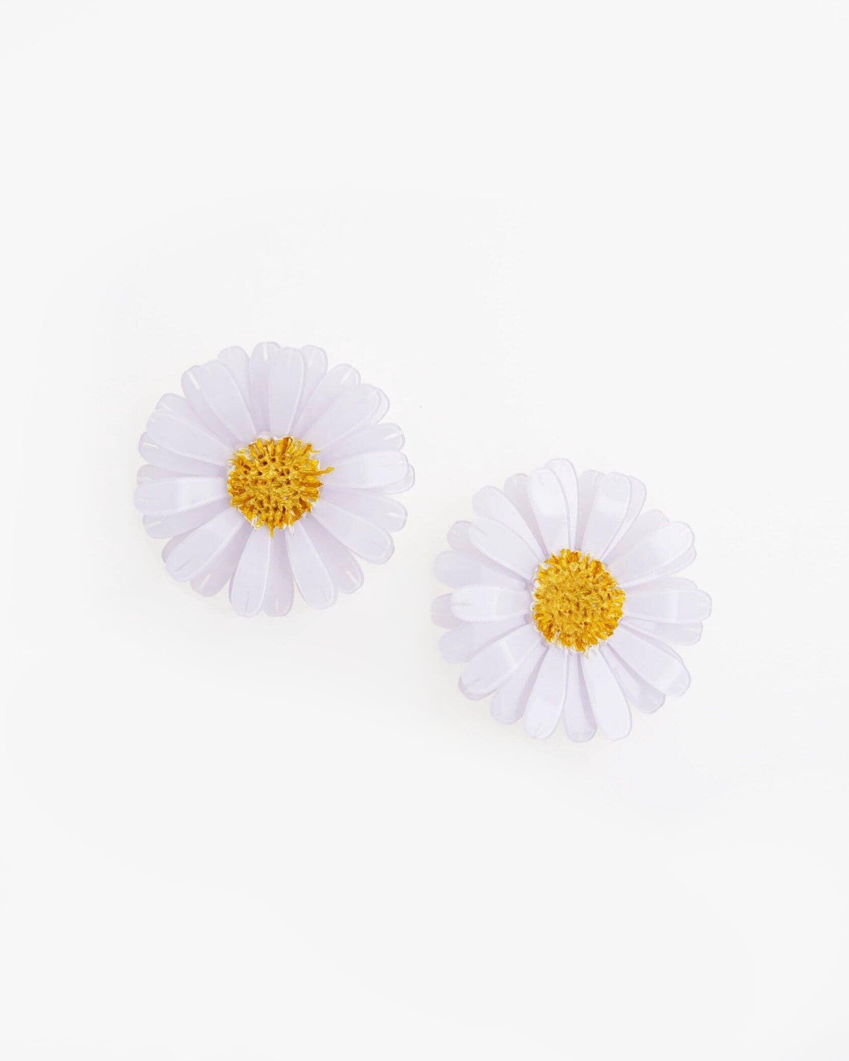 grandes boucles d'oreilles fleurs marguerite blanches et jaunes all-groups