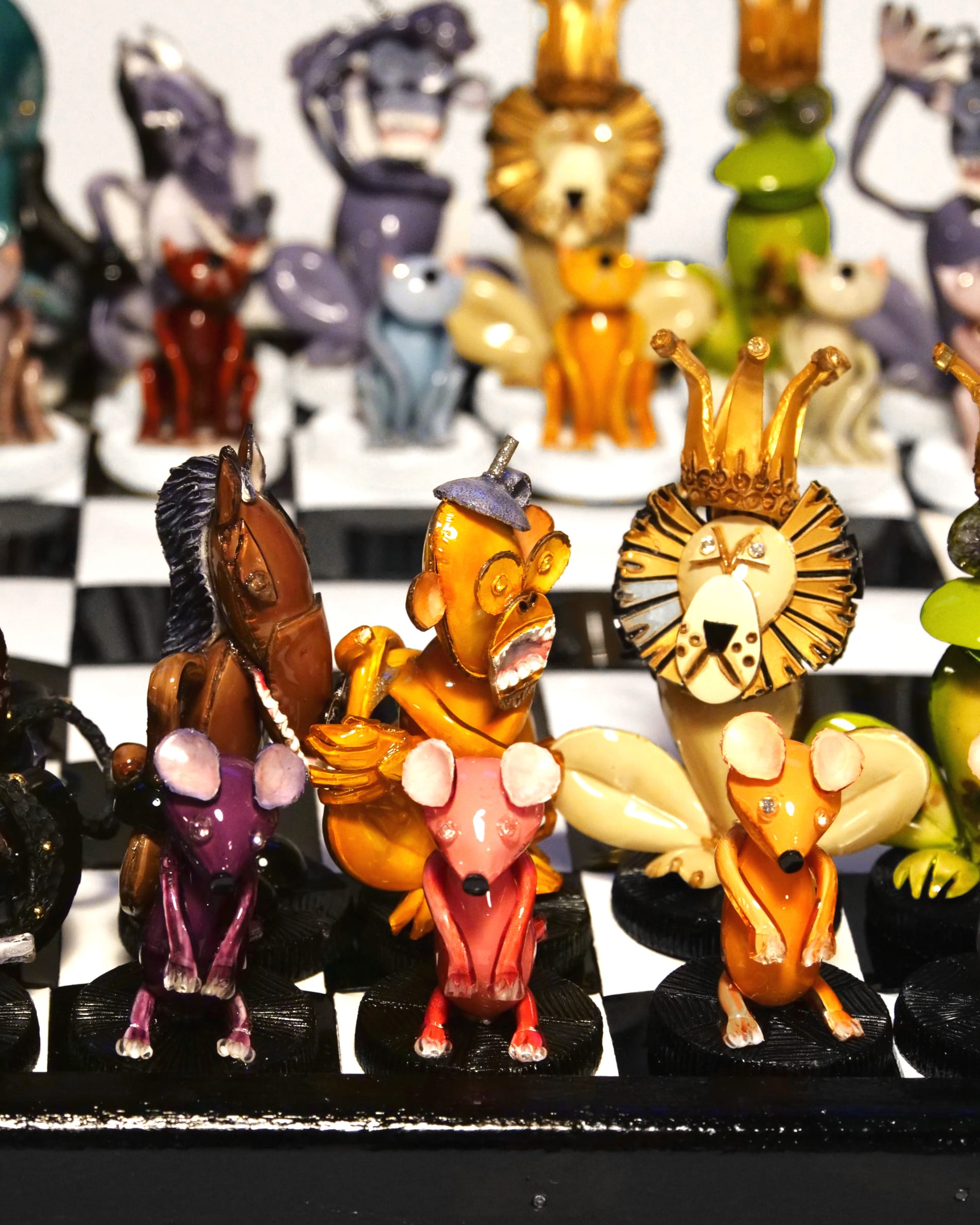 pièces d'echiquier fantaisie unique, véritable œuvre d'art artisanal faite en France