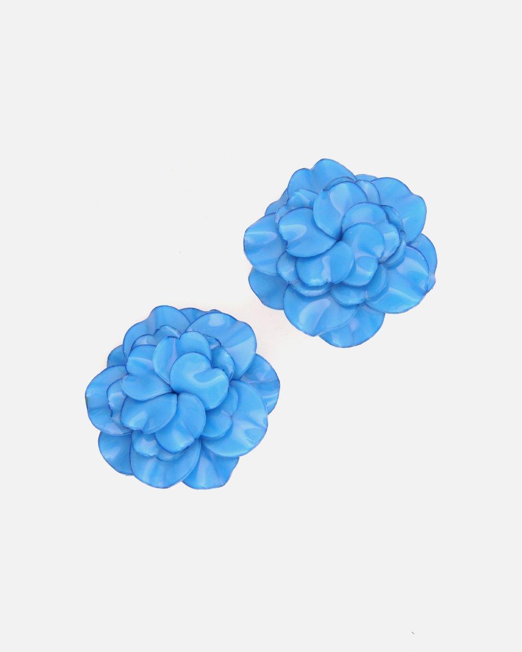 maxi boucles d'oreilles chic et tendance bleues en forme de fleur de géranium