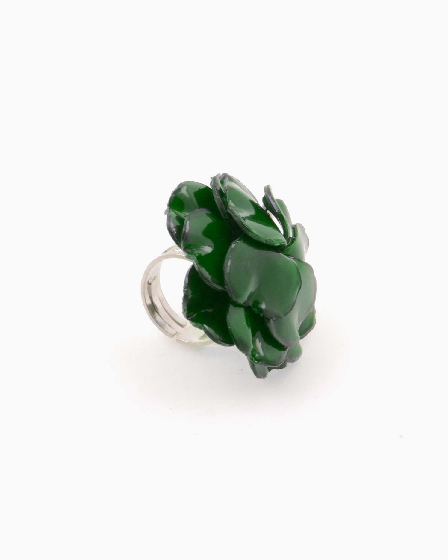 Bague fleur réglable de couleur vert