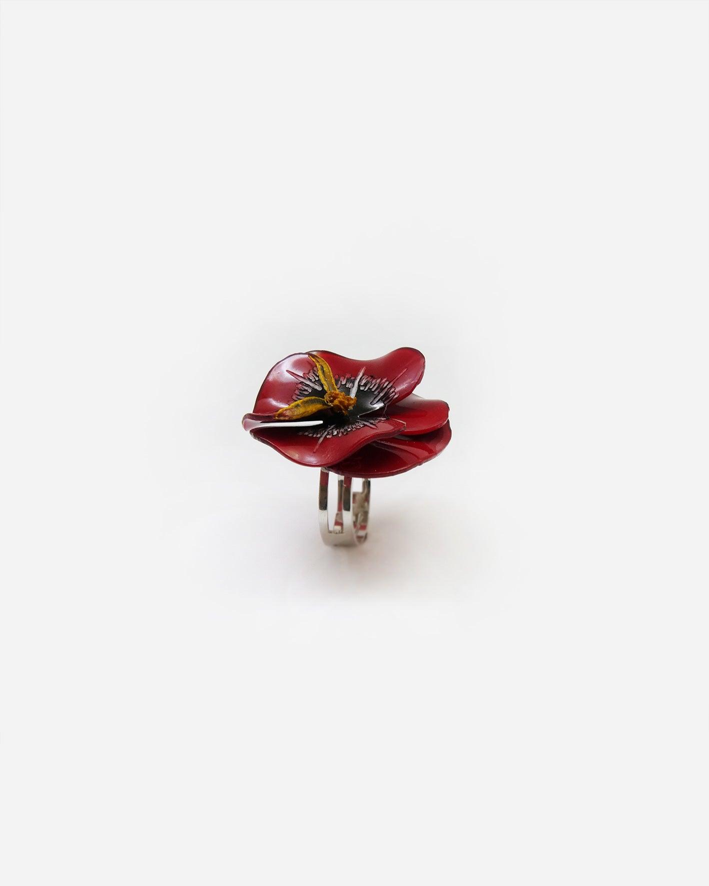 all-groups Bague large pour femme fleurie rouge