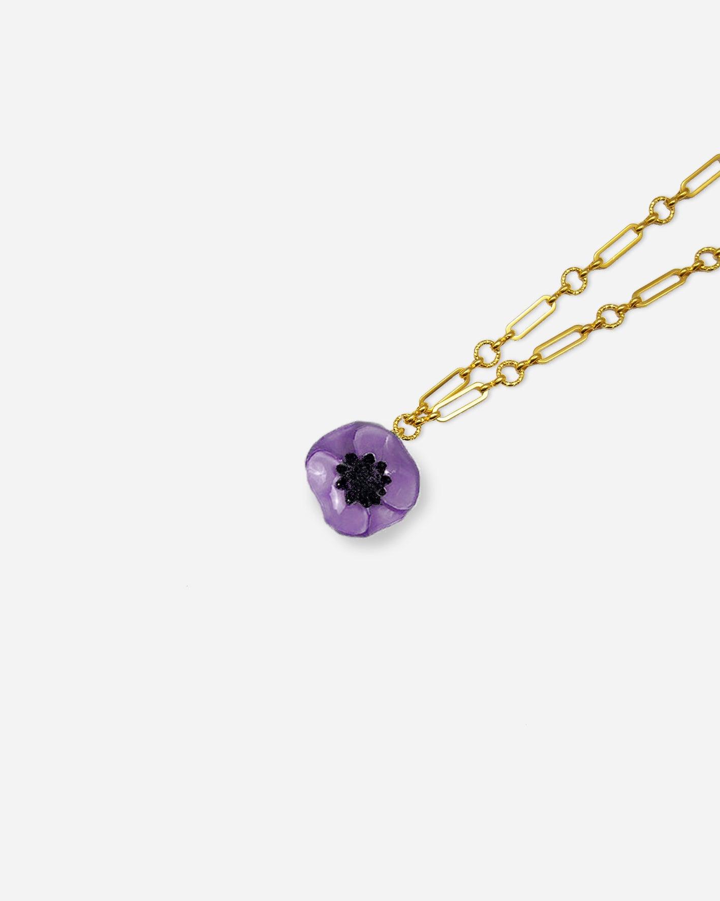 Petit collier sautoir fantaisie fleuri violet